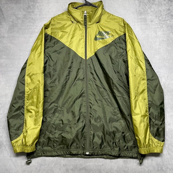 Nike Other - Nike Y2k Windbreaker Jacket Mens Large Green Logo Mesh Lined Hooded Full Zip